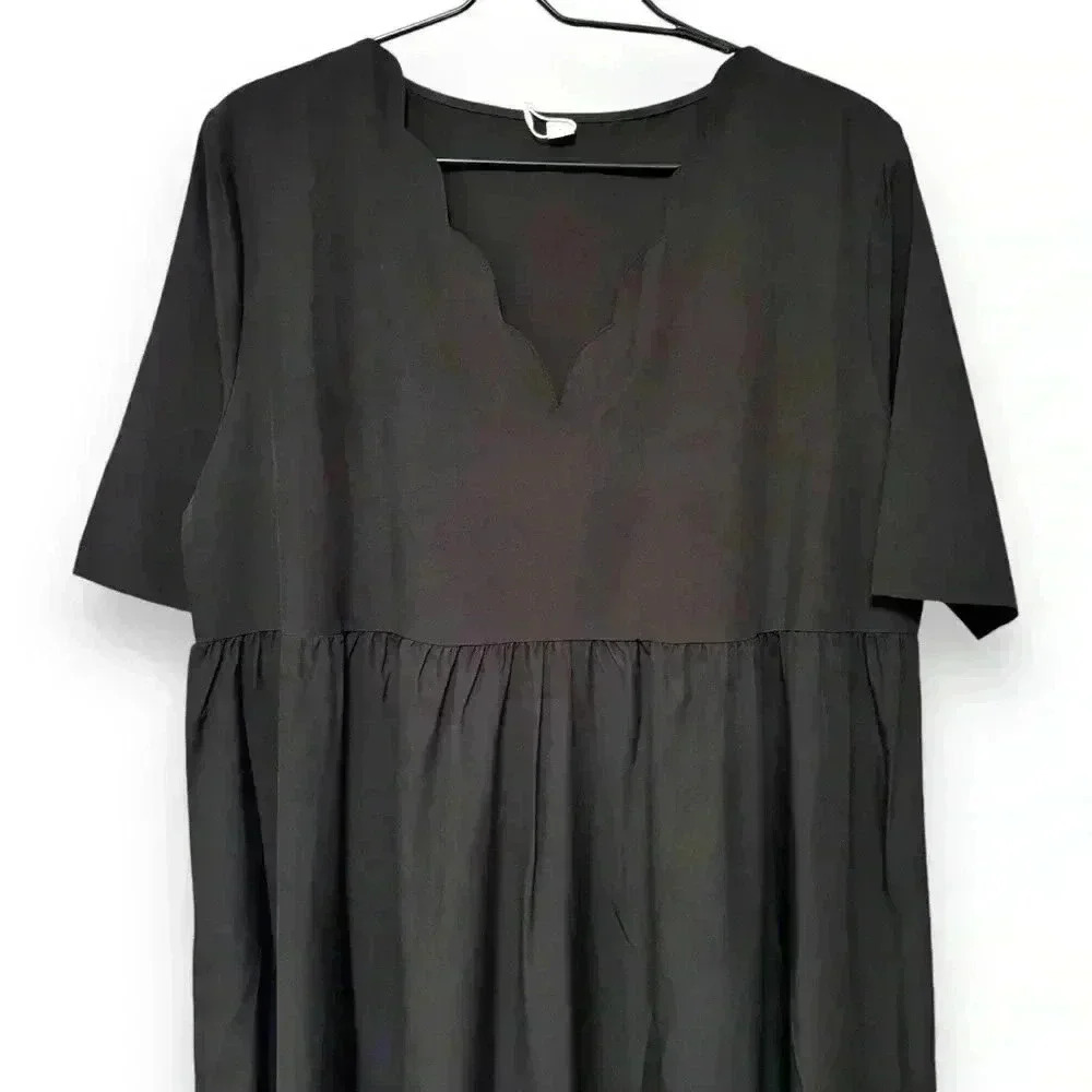 Made With Love NWT Midi/Maxi Large Black Scalloped V-neck Empire Waist Dress - Picture 3 of 16